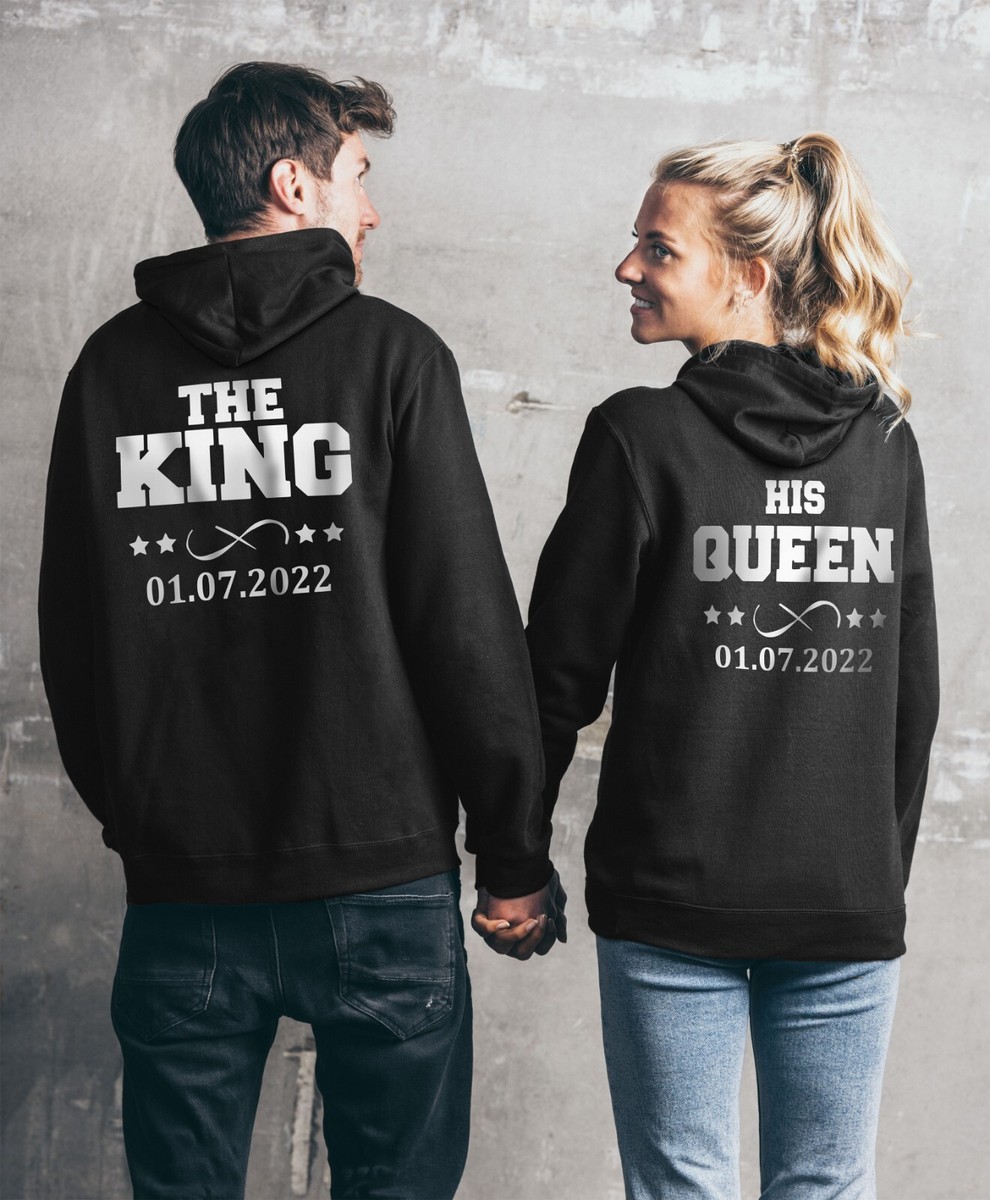 Partner Paar The King His Queen Hoodie Set mit WUNSCHDATUM Pärchen  Pullover