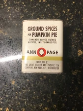 Vintage Ann Page (A&P Stores line) Pumpkin Pie Spices Tin, Includes Spice, VGC