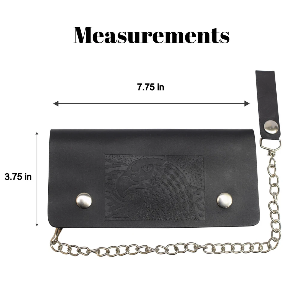 Cartera de cuero con cadena para motociclista camionero motociclista con cremallera interior ¡¡Águila negra!!! Foto 3 de 4
