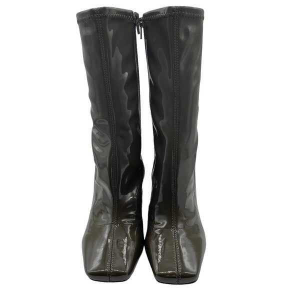 Aldo Women's Boots Fidella Olive Green Patent Vegan Leather Heeled