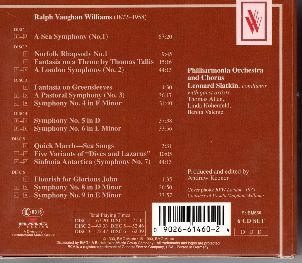 6 CD-Box Vaughan Williams THE 9 SYMPHONIES Leonard Slatkin | excellent (C7609) - Bild 3 von 4