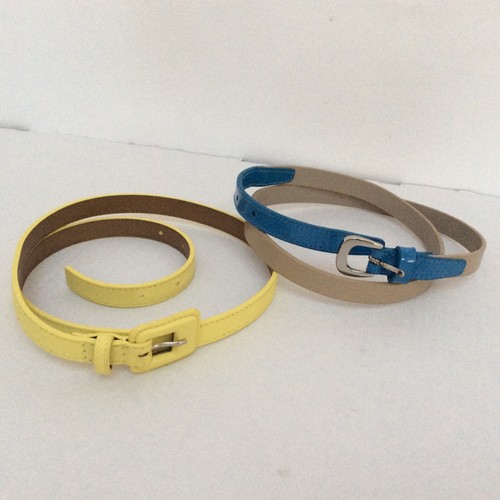 Elie Tahari Women's Belts Skinny Lot of 2 Yellow and Blue and Tan Size S/M - Picture 3 of 4