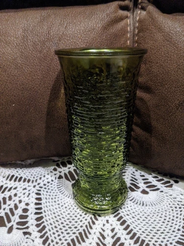 Vintage Napco Cleveland Co. Crinkle Textured Green Glass Vase Midcentury 9.5"
