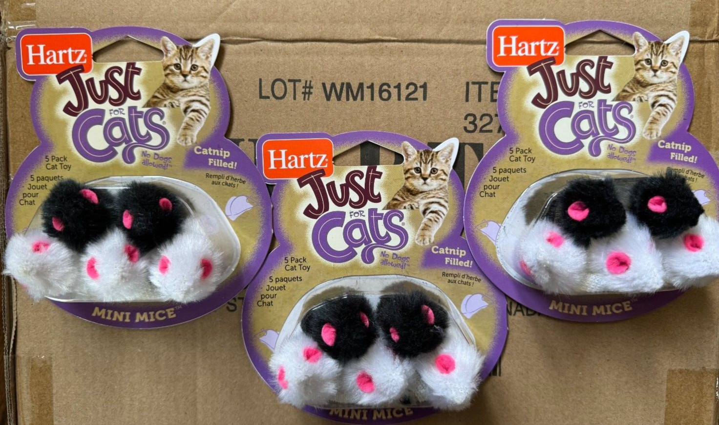 3 PACKS Hartz Just For Cats (5) Mini Mice EACH Toy Catnip Filled NEW SWAT HUNT