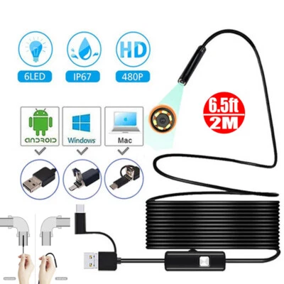 OIIWAK 2M Waterproof Endoscope Borescope Inspection Camera Tool for Android Phone Car