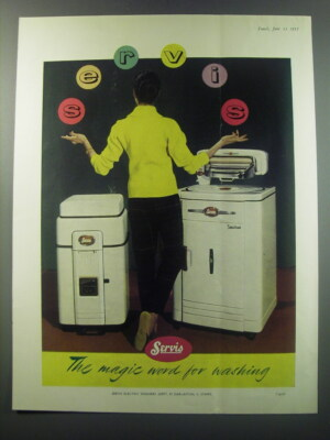 #ad 1955 Servis Electric Washers Ad The magic word for washing $19.99
