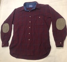 VTG. PENDLETON WOOL SHADOW PLAID BOARD SHIRT LARGE MADE IN USA Maroon Crimson