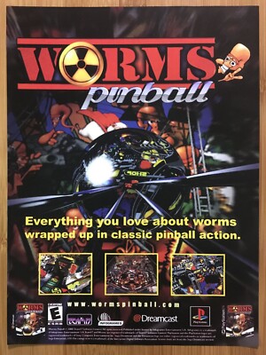 Worms Pinball PS1 Playstation 1 1999 Vintage Print Ad/Poster Art Official Rare