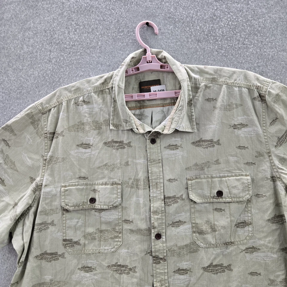 Northwest Territory Men Button Up Shirt 3XLT Beige Geometric Short Sleeve Pocket - Image 4 of 4