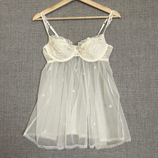 Vintage Victorias Secret 36C Babydoll Lace Lingerie Sheer Beaded Bridal Y2K Off