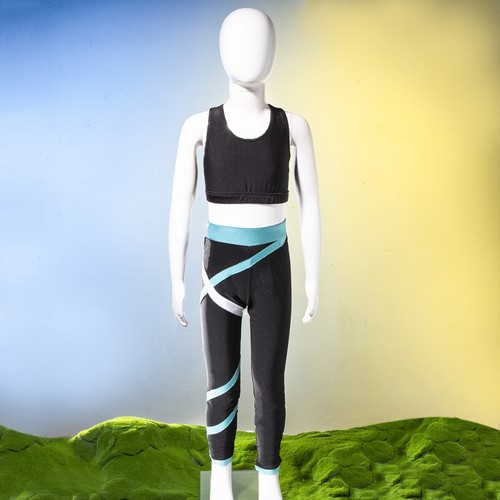 Kid Girl 2 Piece Athletic Outfits Shiny Crop Tank Top with Color Block Pants - Picture 29 of 58