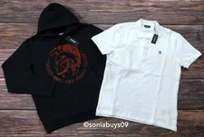 Diesel Men's S-Agnes New Sweatshirt & T-Weet Polo Shirt Set, Black/White, Size M