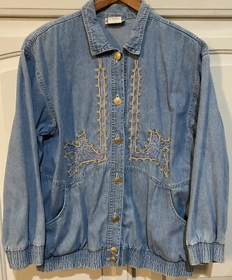 Vintage Saint Germain PARIS Blue Denim Button-Up Jean Jacket Women's Size Large - Image 1 of 4