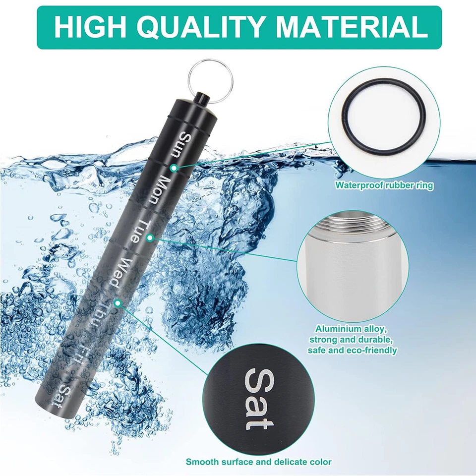 2Pack 7 Day Travel Pill Container Organizer Case Compact Metal Bottle Keychain - Image 3 of 4