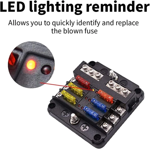 6 Wege Auto Boot Stromverteilung 12-24V Blade Sicherungshalter Box Block Panel Platine - Bild 8 von 14