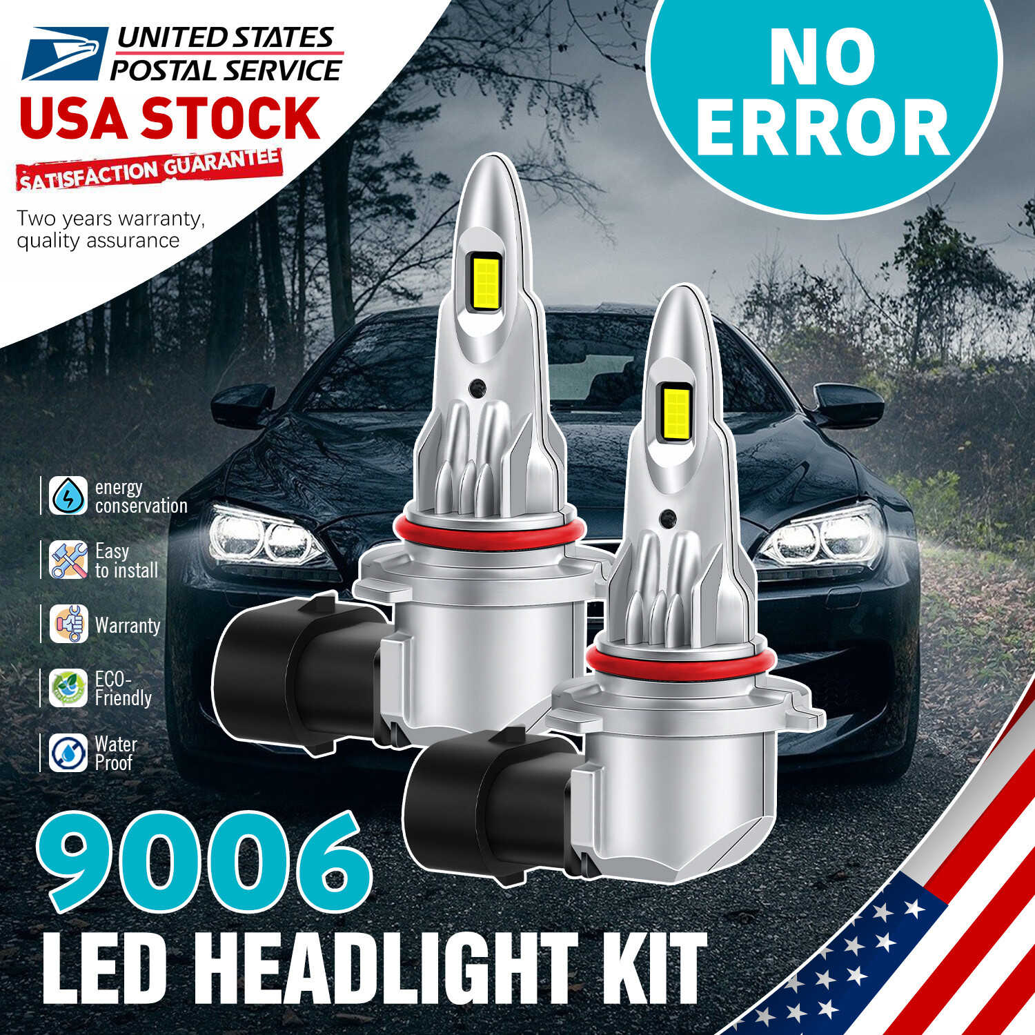 2PCS COB 9006 LED Headlight Bulbs Hi/Lo Beam Conversion 6000K White 70W CANbus