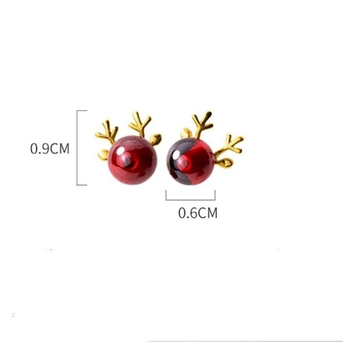 Small Ruby Red Nose Reindeer Studs Earrings-Solid 925 Silver Gold Christmas Gift - Picture 7 of 8