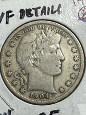 1904 Barber Half Dollar, Better Details, Slight Damage On Reverse, Free shipping