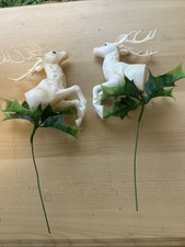 Vintage Hard Plastic Christmas Reindeer With Stick For Decorating