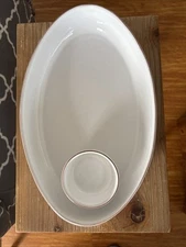 World Market Large White Ceramic Oval Chip And Dip Serving Platter 16x10 In