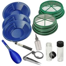 Sluice Monkey 11pc Blue Large Gold 1/4" & 1/8" Classifier Screen & Gold Pan Pann