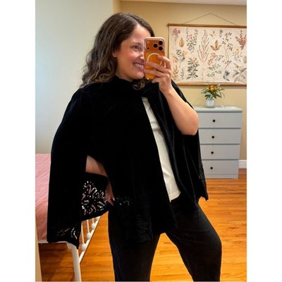 V. De. Vinster Black Open-Front Velvet Women's Sweater Cape Pure Cotton XL