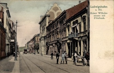 Ak Ludwigshafen am Rhein, Kaiser Wilhelm Straße, Filialbank,... - 4311653