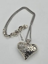 Brighton Love Affair Puffy Heart Pendant Scroll Filigree 18”