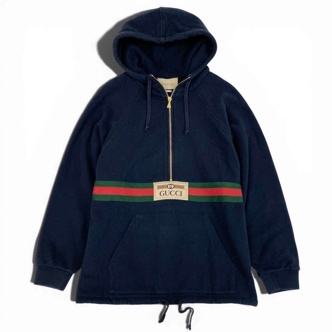 10a13 GUCCI Half Zip Sweatshirt Hoodie Long Sleeve Front Logo GG Used AYAN-0 thumbnail 2