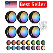 Multicolor LED Puck Lights - 6 Pack with Dimmable Functions Adhesive Mounting