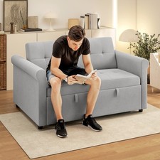 2 Seater Sofa Bed with 7-Position Adjustable Backrest for Living Room, Grey