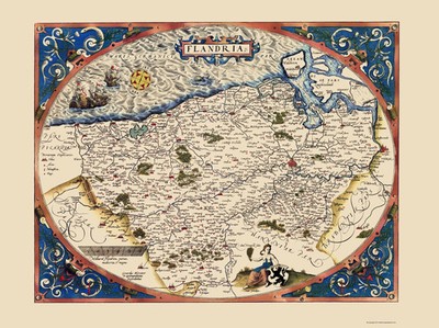 Historic Map - Flanders Province Belgium - Ortelius 1570 - Vintage Wall Art