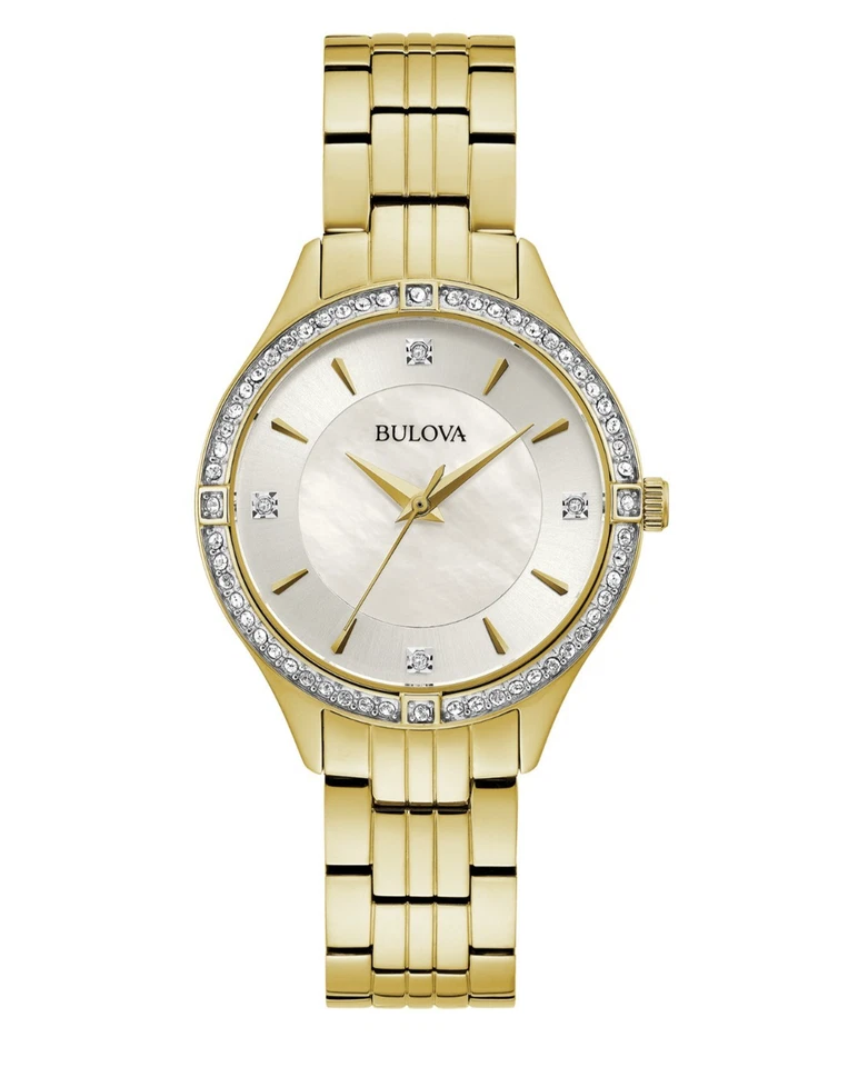 Bulova Women's Crystal Accents Gold Stainless Steel Quartz Watch 32MM 98L274