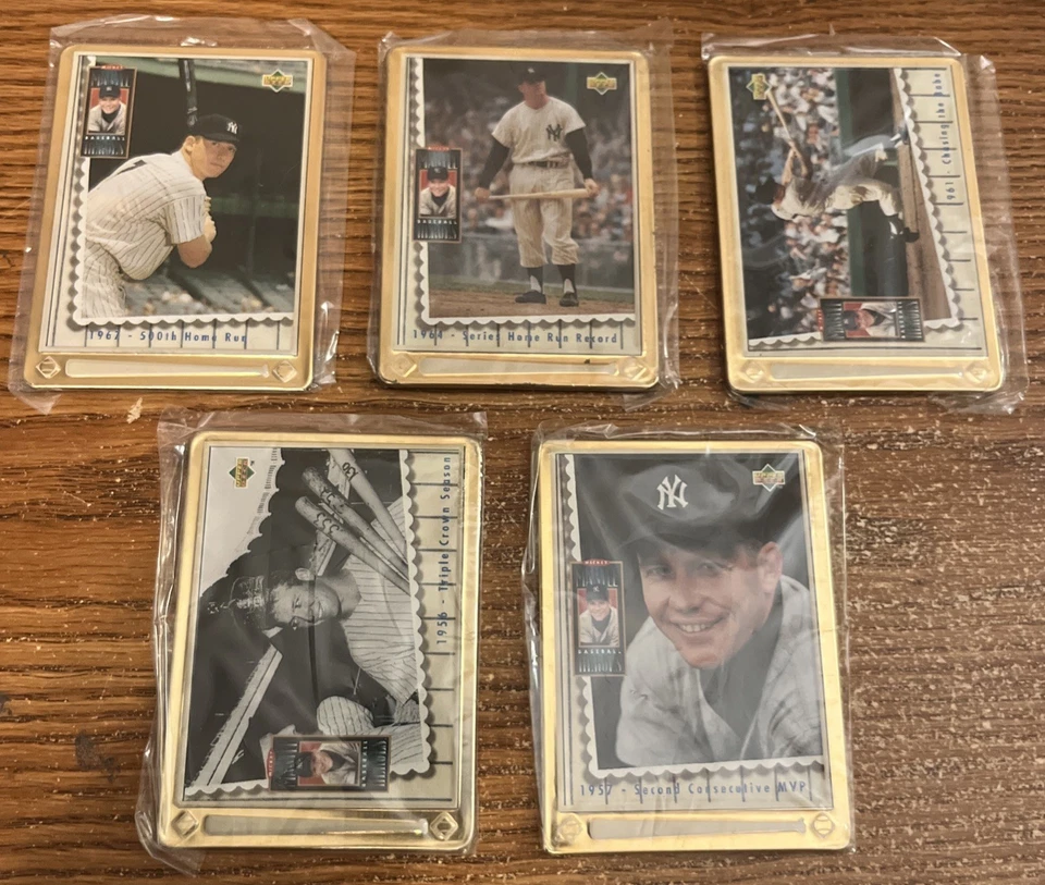 Conjunto de 5 cartas de colecionador Mickey Mantle metal em relevo lata 1996 coleção de presentes Avon - Imagem 4 de 4