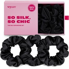 Wycare 100 Silk Scrunchies - Mulberry Silk Hair Ties Set of 3 Black 100 ...