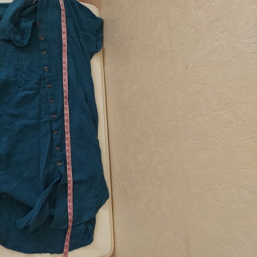 Dokotoo dunkel türkis Gauzey Knopfleiste Kurzarm Midikleid Gr. Large - Bild 7 von 9
