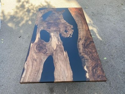 82x48 Walnut Live Edge Epoxy River Table Matt Black Resin Dining Table