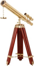 18" Brass Antique Nautical Floor Standing Telescope With Wooden Tripod Stand