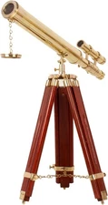 18" Brass Antique Nautical Floor Standing Telescope With Wooden Tripod Stand