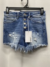 Vervet shorts xs Rebecca High-Rise Denim Frayed Hem Button Fly Dark Wash