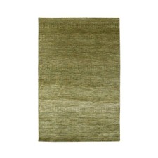 4' x 6'1" Amber Green Wool and Silk Modern Grass Design Hand Knotted Rug R83217