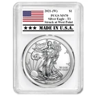2021 (W) $1 Type 1 American Silver Eagle PCGS MS70 Made in USA Label White Frame
