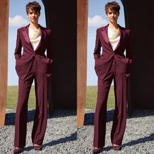 Burgundy Women Suits Formal Business Wedding Evening Party Wear Ladies Outfits