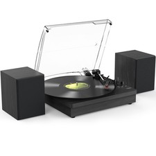 Vinyl Record Player with Two Stereo Speakers, Bluetooth Playback Turntable wi...