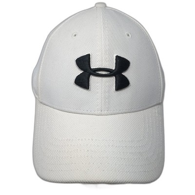 Under Armour Logo Fitted Hat White Large Embroidered Vent Holes Solid