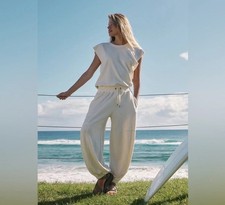 Free People Movement Throw And Go Jumpsuit SM One Piece Ivory Sweats oversized