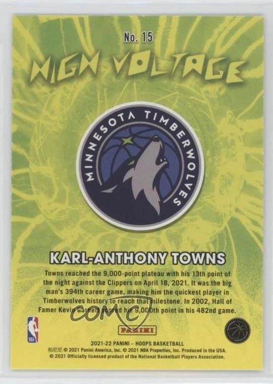 2021-22 Panini NBA Hoops High Voltage Karl-Anthony Towns #15 - Image 2 of 2