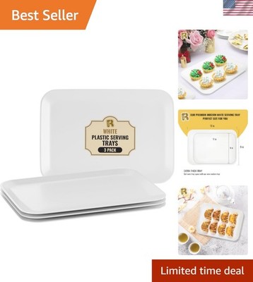 Sleek 3-Pack Rectangular White Plastic Serving Trays, 8x11 in - For Any Occasion