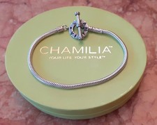 Chamilia silver 925 snake chain toggle clasp T-bar charm bracelet 19 cm In Box