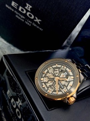 EDOX 85303 Delphin Mechano Wristwatch Black Dial Automatic Stainless Steel